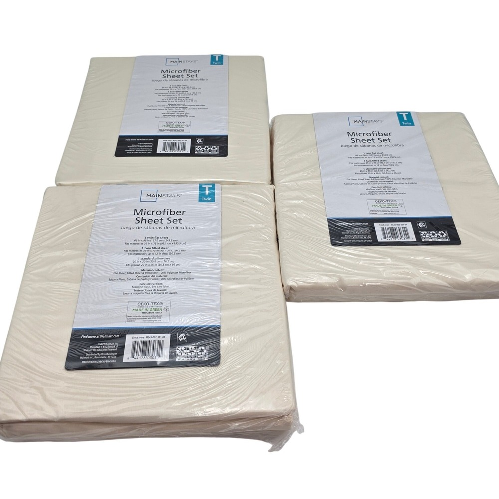 Mainstays Twin Microfiber Sheet Set Fresh Ivory 3 Piece MS45-002-301-01 O4